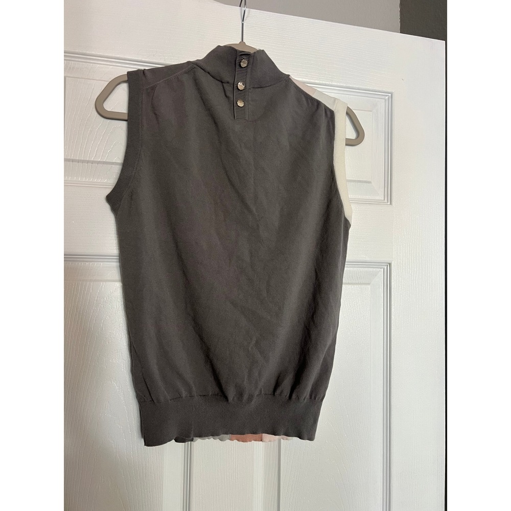 Ted Baker Sleeveless Knit Top Colorblock Mock Neck Button Back Preppy Minimalist - Picture 2 of 9